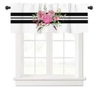 Nextchange Spring Flower Window Valances Summer Watercolor Floral Black White Striped Valance Kitchen Curtains with Rod Pocket Short Curtain Panels for Bedroom Living Room 54" X 18"