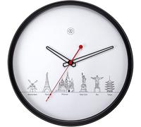 NEXTIME BLACK AND WHITE 30CM WALL CLOCK 'WORLDTOUR'