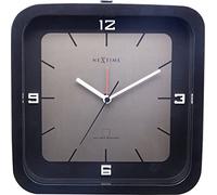 NeXtime Table Clock-20 x 20 x 6 cm-Wood-Black-'Square Alarm', Metal and plastic, 14 x 14 cm