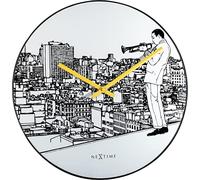 NexTime Wall Clock-Ø 40 cm-Glass/Metal-White-Trumpet City, 40