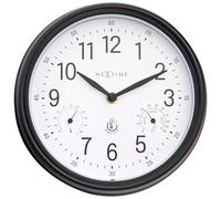 NeXtime Wall Clock (Garden/Inside) 23.5 cm-Time/Temp/Humidity-Black/White-Plastic Jasmine