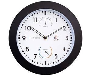NeXtime Wall Clock (Garden/Inside) 25.5 cm Time/Temp/Humidity Black Plastic Daisy, One Size