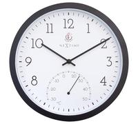NeXtime Wall Clock (Garden/Inside) 30.5 cm Time/Temp Black Plastic Marigold, One Size