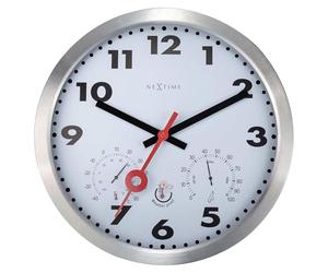 NexTime Wall clock with Thermometer and Hygrometer - 35cm Ø - Aluminium - White - Clematis