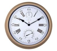 OUTDOOR WALL CLOCK WITH THERMOMETER AND HYGROMETER 40.5CM IN BROWN METAL