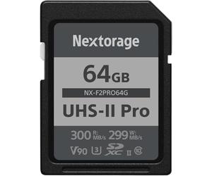 Nextorage 64GB SDXC UHS-II V90 Japanese brand pSLC Max. write speed 299MB/s Max. read speed 300MB/s 4K recording F2PRO series NX-F2PRO64G