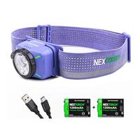 Nextorch Estar Purple Head Torch Rechargeable, 1300L Bright Headlamp with Red Warning Lights, Adjustable Spotlight Floodlight, Long Runtime Lightweight Headlight for Camping Running Hiking Cycling