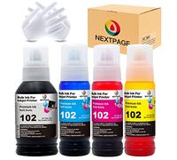 NEXTPAGE 102 Ink Compatible for Epson 102 EcoTank Ink Bottle for Epson EcoTank ET-2700 ET-2750 ET-2751 ET-2756 ET-3700 ET-3750 ET-4750 ET-1500000000000000000000000 Multipack (Black) Cyan, Magenta