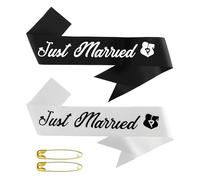 Nextpal 2-Pack Just Married Sash Set, Beautiful Bride and Groom Sash, Wedding Decorations or Wedding Bridal Shower Decorations Engagement White and Black Satin Accessories