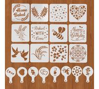 Nextpal 20 Pcs Stencils for Cake Decorating and Sourdough Bread, Heart Coffee Stencils and Reusable Baking Stencil Set with Wheat and Heart Designs, Suitable for Bread Bakers and Coffee Lovers