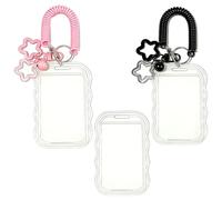 Nextpal Star Wave Photocard Holder Keychain, Clear Kpop PC Holder for Photo Card Protection, Transparent ID Badge Cover for Bus Pass Student and Anime Fans with 1 Card Sleeve (Black Pink)