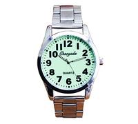 Nextstart Men Quartz Analog Ful Steel Wristwatch Big Numbers Glow in The Dark Sliver