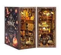 Nextyu Book Nook Kit, DIY Booknook Miniature House Building Kit with LED Lights, 3D Wooden Puzzle Bookend Bookshelf Decor, Mini Dollhouse Model Kits for Adults Teens (Magic Night Book Nook)