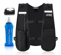 Nextyu Running Vest, Adjustable Reflective Hydration Vest Pack with Phone Holder, 500ml Soft Water Bottle and Headlamp, Perfect for Men Women Running Cycling Hiking Climbing