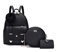 Nexum Mini Backpack for Teen Girls 3PCS Cute Fashion Backpack Purse Small Travel Daypacks with Pompom Shoulder Bag for Women Black