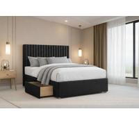 Nexus Amalfi Black Plush Divan Bed Base 2 Drawers Same Side With 26" Strutted Headboard 2'6 Small Single