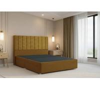 Nexus Kyoto Mustard Plush Divan Bed Base No Drawers With 54" Floor Standing Headboard 2'6 Small Single