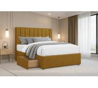 Nexus Kyoto Plush Divan, Mustard, 54" Headboard, 2 Drawers Same Side, Open Coil Mattress, Small Single
