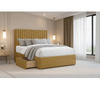 Nexus Mattresses Ltd Amalfi Plush Divan Bed Base 2 Drawers Foot-End - 26" Headboard in Mustard | Size: Small Double Nexus Mattresses Ltd Mustard Small Double