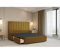Nexus Mattresses Ltd Kyoto Plush Divan Bed Base 2 Drawers Foot-End - 54" Headboard in Mustard | Size: Double Nexus Mattresses Ltd Mustard Double