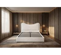 Nexus Mattresses Ltd Modern Round-Shape Ottoman Bed Frame with Storage & 50" High Headboard in Cream | Size: Double Nexus Mattresses Ltd Cream Double