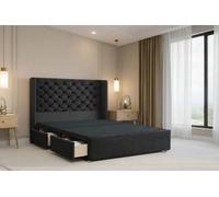 Nexus Mattresses Ltd Windsor Plush Divan 2 Drawers Foot-End 54"Winged Headboard in Black | Size: Small Double Nexus Mattresses Ltd Black Small Double