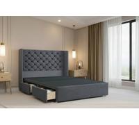 Nexus Mattresses Ltd Windsor Plush Divan 2 Drawers Foot-End 54"Winged Headboard in Dark Grey | Size: Small Double Nexus Mattresses Ltd Dark Grey Small Double