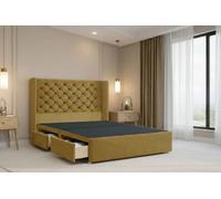 Nexus Mattresses Ltd Windsor Plush Divan 2 Drawers Foot-End 54"Winged Headboard in Mustard | Size: Small Double Nexus Mattresses Ltd Mustard Small Double