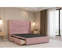 Nexus Mattresses Ltd Windsor Plush Divan 2 Drawers Foot-End 54"Winged Headboard in Pink | Size: Double Nexus Mattresses Ltd Pink Double
