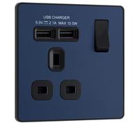 Nexus Metal Black Nickel Double Switched 13A Power Socket NBN22B-01