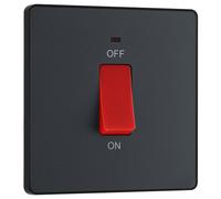 BG Electrical Cooker Switch with Socket and LED, Cooker Control Unit, Control Socket, Double Pole, Raised Profile, Round Edges, Nexus Metal, Brushed Steel, Black Inserts, 45A, NBS70B