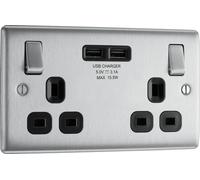 BG Electrical Double Switched Fast Charging Power Socket with Two USB Charging Ports