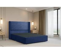 Nexus Portofino Navy Plush Divan Bed Base No Drawers With 54" Floor Standing Winged Headboard 2'6 Small Single