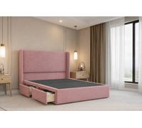 Nexus Portofino Pink Plush Divan Bed Base 2 Drawers Foot-End With 54" Floor Standing Winged Headboard 5' King