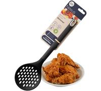 Nexus Silicone Skimmer Spoon - Heat-Resistant Slotted Spoon for Cooking, Non Stick Friendly Kitchen Utensil - Ideal for Frying, Skimming, Draining Oil, Soup, Vegetables. Black Satin