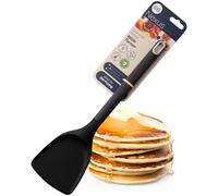 Nexus Silicone Spatula Turner - Heat-Resistant Solid Wide Turner for Cooking, Non Stick Friendly Kitchen Utensil - Perfect for Pancake, Egg, Fish - Ideal for Frying & Flipping. Black Satin