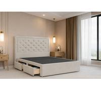 Nexus Tuscany Cream Plush Divan Bed Base 2 Drawers Same Side With 54" Floor Standing Headboard 5' King