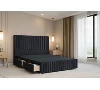 Nexus Verona Black Plush Divan Bed Base 2 Drawers Foot-End With 54" Floor Standing Headboard 12" Footboard 5' King