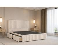 Nexus Verona Cream Teddy Divan Bed Base 2 Drawers Right Side With 54" Floor Standing Headboard 12" Footboard 5' King