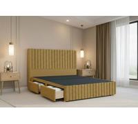 Nexus Verona Mustard Plush Divan Bed Base 2 Drawers Foot-End With 54" Floor Standing Headboard 12" Footboard 5' King