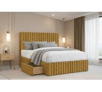 Nexus Verona Mustard Plush Divan Bed Base 2 Drawers Right Side With 26" Strutted Headboard 12" Footboard 5' King