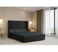 Nexus Windsor Black Plush Divan Bed Base No Drawers With 54" Floor Standing Winged Headboard 2'6 Small Single