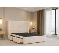Nexus Windsor Cream Teddy Divan Bed Base 2 Drawers Foot-End With 54" Floor Standing Winged Headboard 5' King