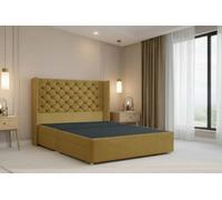 Nexus Windsor Mustard Plush Divan Bed Base No Drawers With 54" Floor Standing Winged Headboard 5' King