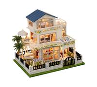 Nexusectar Handmade Miniature House Building Kit, 3D Wooden Craft Kit for Small Villa Model Making with LED, Home Decoration Gift for Teenagers, Adults, Family