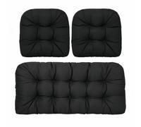 NexusGlow 3Pcs Garden Cushion Set 110x48cm Patio Seat Backrest Pads, UV-Resistant Outdoor Bench Cushions for Rattan Sofa, Loveseat & Swing Seat Waterproof (black)