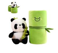 NexusGlow Panda Plush Doll with Bamboo Stuffed Animal Toy Hidden Zipper Surprise Inside, Soft Cuddly Panda Bear Hugging Pillow, 9 Inch Long 10 Inch Tall for Kids Adults Gift for Birthday Christmas