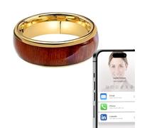 NEXUVELL Koa Wood Band Inlay NFC Ring Digital Business Card Ntag215 Chip Black/Gold Plated Touch To Share for Bussiness Tags (Gold Plated, US#6)