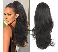 Nexyshe Ponytail Extensions 20inch Long Drawstring Ponytail Hair Extension Clip in Ponytail High Layered Wavy Pony Tail Synthetic Clip in Hairpiece for Women