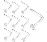 Neyauo 10 Pcs Clear Nose Studs for Work Women and Men Set 18G L Shape Clear Nose Rings Piercing Retainers Bioflex Plastic Noses Piercing Jewelry Flat Top Size 2.5mm for Sports Surgery Hospital School